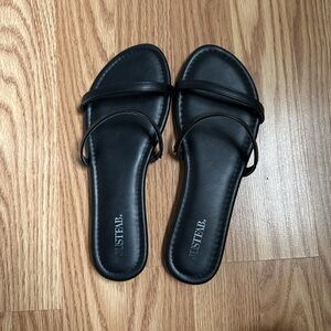 JustFab Black Double-Strap Slide Sandals